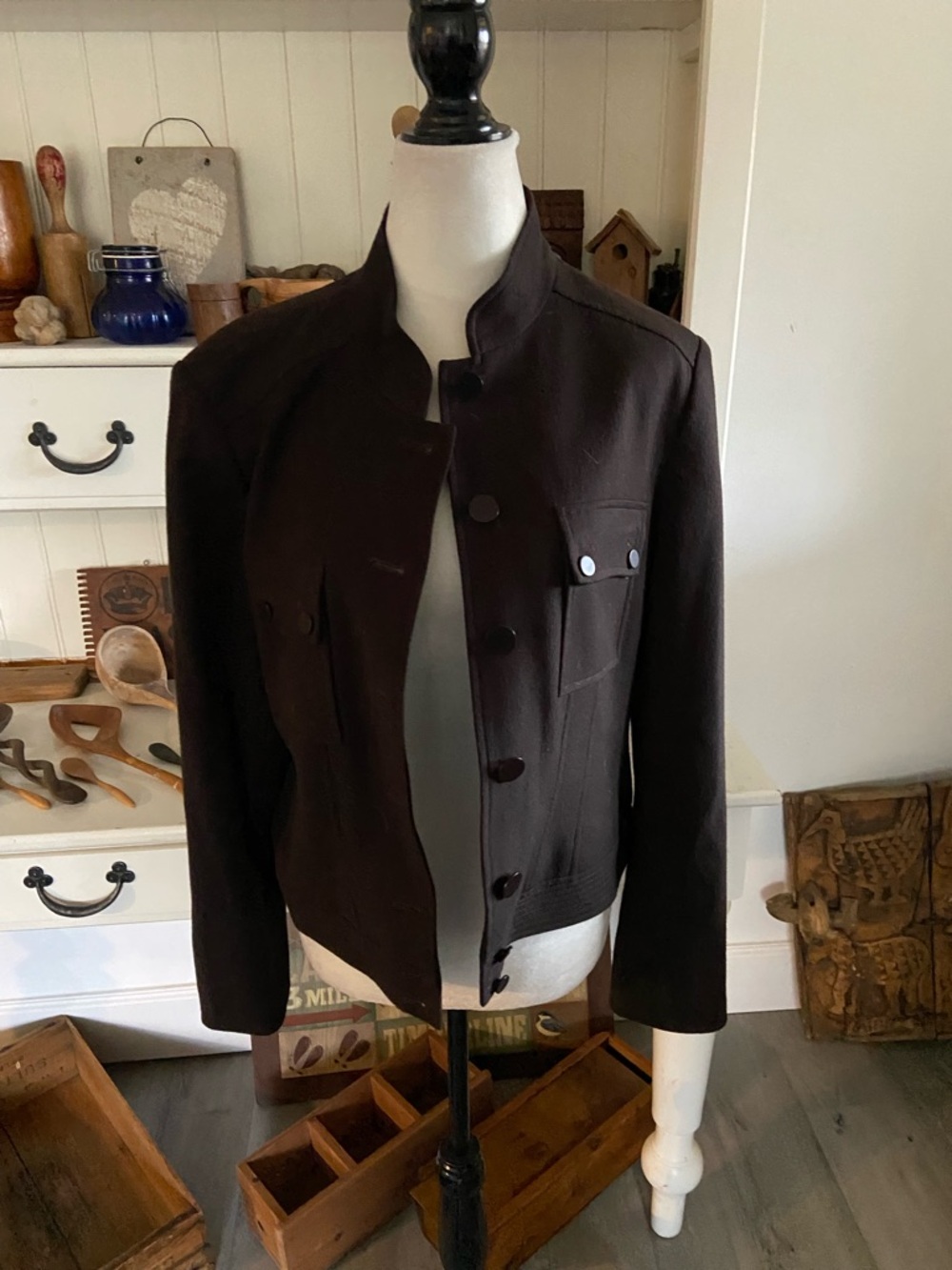 Talbots Dark Brown Military-Style Button Front Jacket